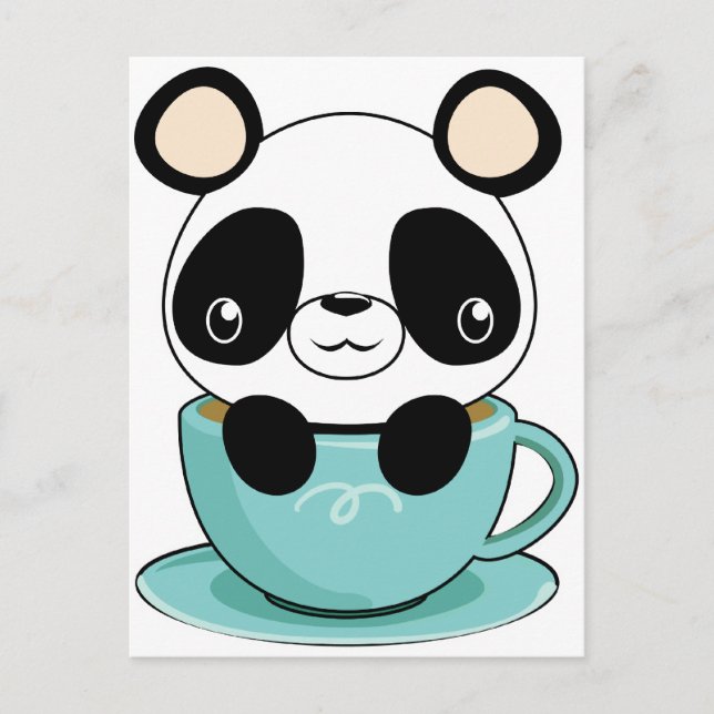 Postal Kawaii Panda en una taza de té (Anverso)