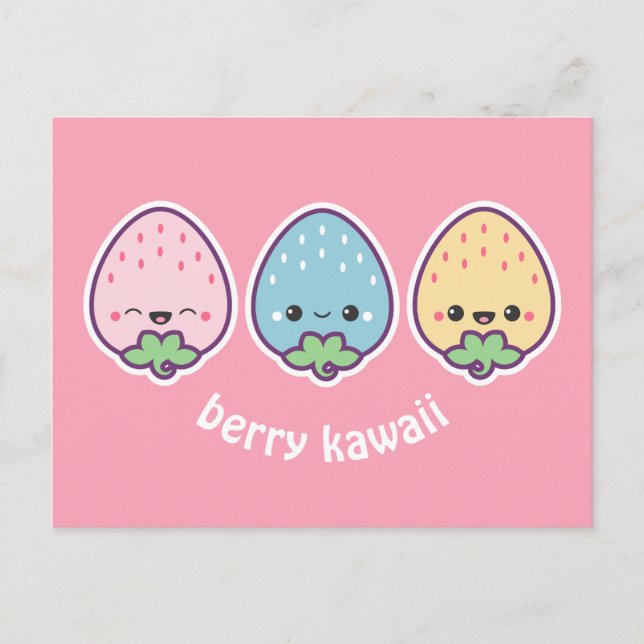 Postal Kawaii Pastel Strawberries (Anverso)