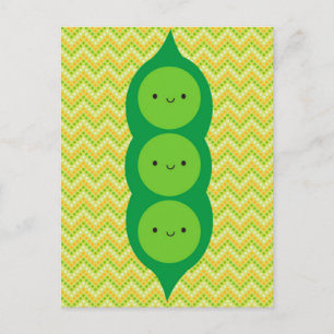Postal Kawaii Peas en un podo
