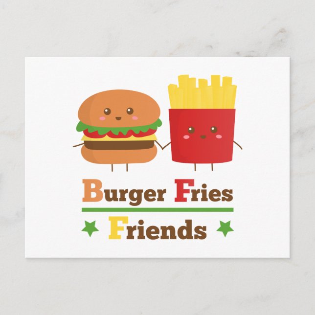 Postal Kawaii Personalizado Burger Fries Amigos BFF (Anverso)