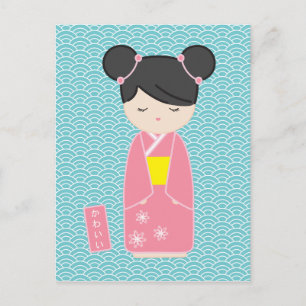 Postal Kawaii Pink Kokeshi
