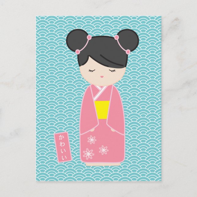 Postal Kawaii Pink Kokeshi (Anverso)