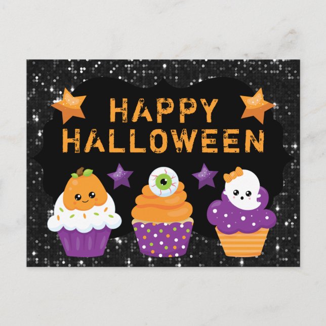 Postal Kawaii Pumpkin Eyeball Ghost Cupcakes Halloween (Anverso)
