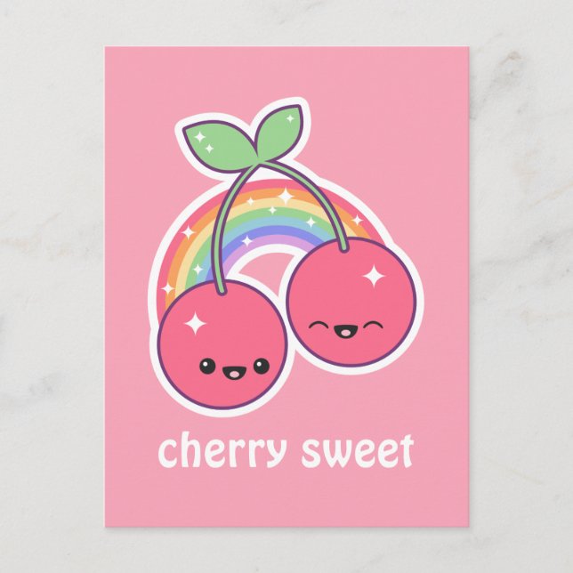 Postal Kawaii Rainbow Cherries (Anverso)