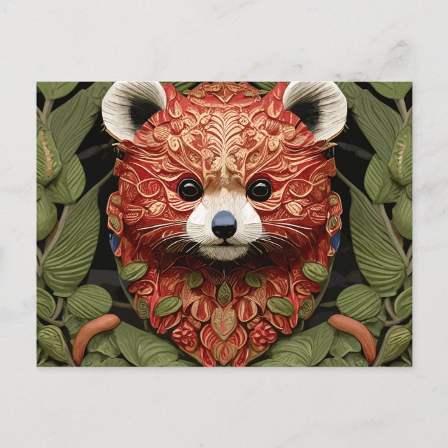 Postal Kawaii Redpanda Arte Floral (Anverso)