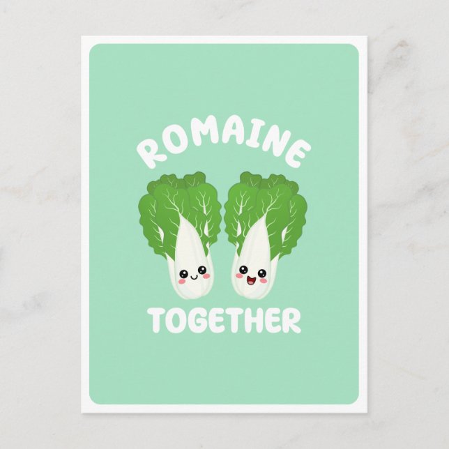 Postal Kawaii Romaine Lettuce Pun de comida vegetal (Anverso)