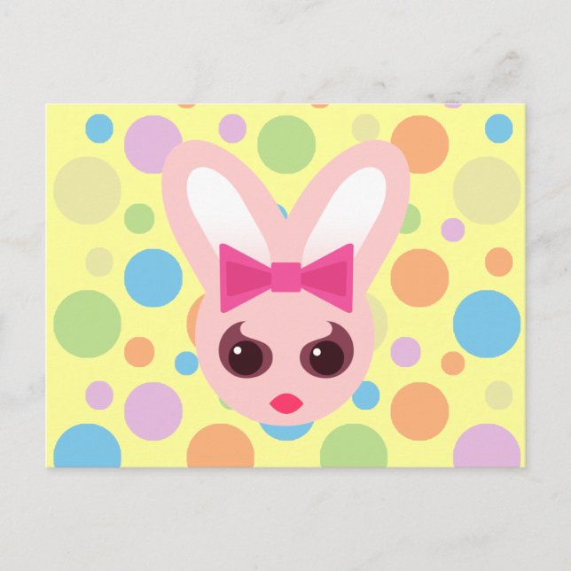 Postal Kawaii Sassy Bunny Pink Bow & Mod Dots (Anverso)