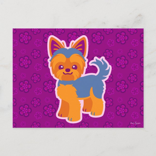 Postal Kawaii Short Hair Yorkie Cartoon Dog (Anverso)