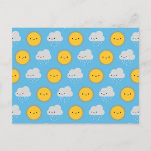 Postal Kawaii Sol y Lluvia