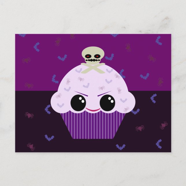 Postal Kawaii Spooky Cupakes Skull Spill Bats (Anverso)