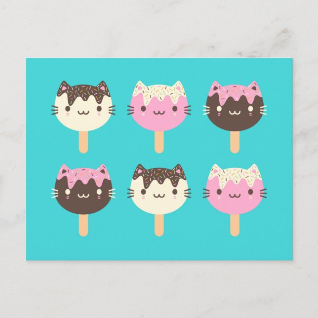 Postal Kawaii Summer Ice Lolly Popsicle Cats (Anverso)
