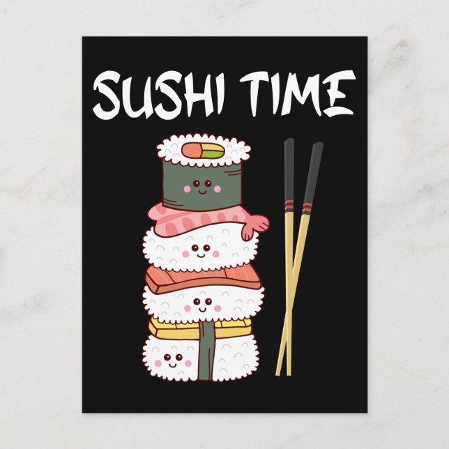 Postal Kawaii Sushi Time Anime Cuece Comida Japonesa (Anverso)