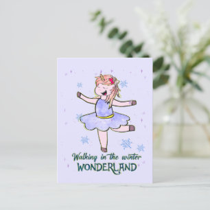 Postal Kawaii Unicorn   Caminar durante el invierno