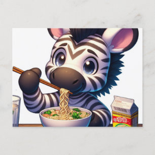 Postal Kawaii Zebra Eating Ramen