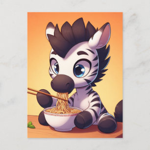 Postal Kawaii Zebra Eating Ramen