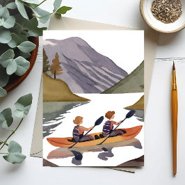Postal Kayak Ride en el lago | Acuarela de la naturaleza