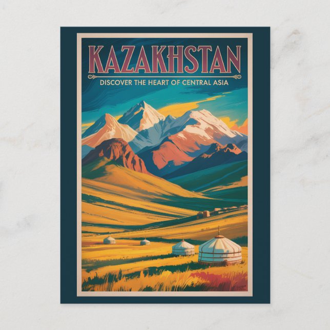 Postal Kazakhstan Steppes Illustration Travel Art Vintage (Anverso)