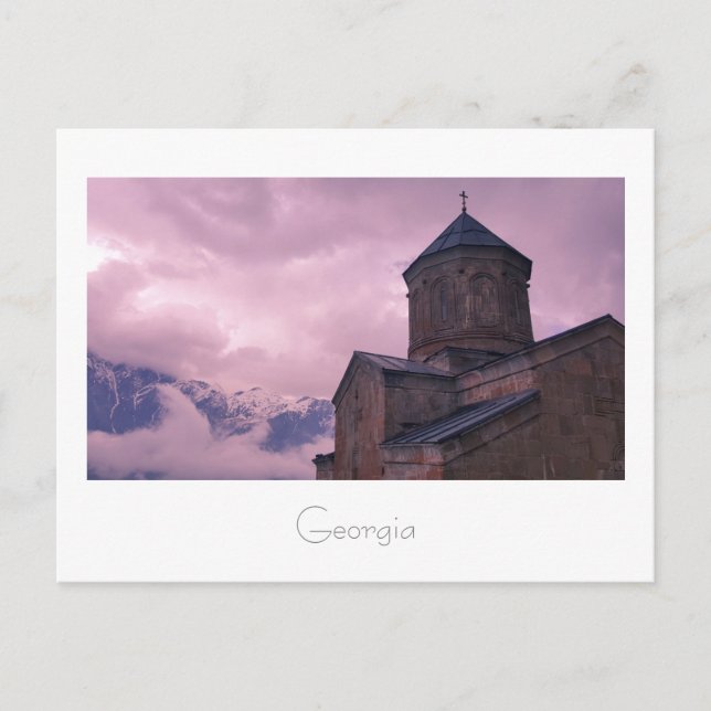 Postal Kazbegi Georgia Gergeti Church Mountain Landscape (Anverso)