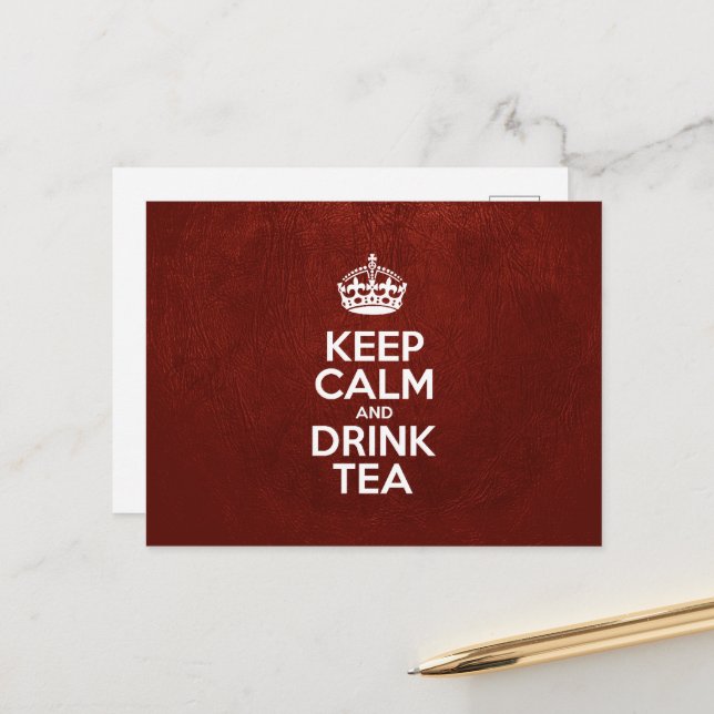 Postal Keep Calm and Drink Tea, Red Leather, Crown (Anverso/Reverso In Situ)