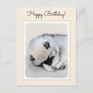 Postal Keeshond Sleeping Pinting Pintura Original De Perr