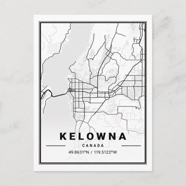 Postal Kelowna British Columbia Canada Travel City Map (Anverso)