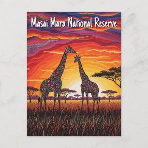 Postal Kenia Masai Mara Girafas Arte Africano