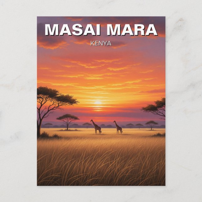 Postal Kenia Masai Mara Girafes Sunset (Anverso)