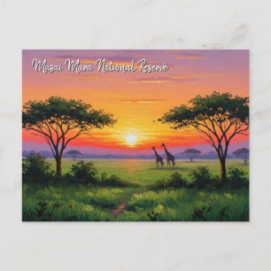 Postal Kenia Masai Mara Girafes Sunset