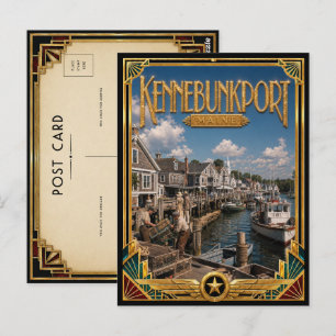 Postal Kennebunkport Maine Arte Deco Vintage Edad Dorada