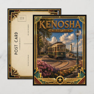 Postal Kenosha Wisconsin Arte Deco Vintage Edad Dorada