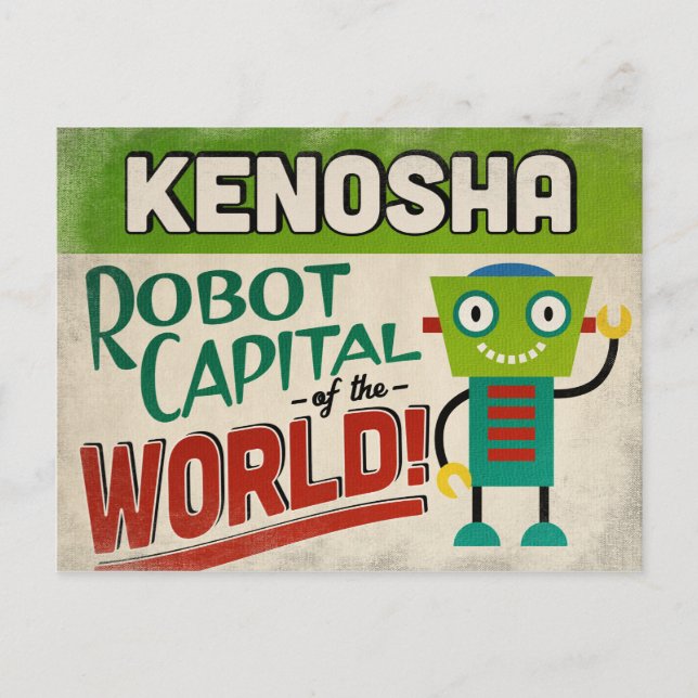 Postal Kenosha Wisconsin Robot - Gracioso Vintage (Anverso)