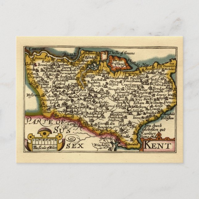 Postal Kent County England Anticuario Mapa de Velocidad d (Anverso)