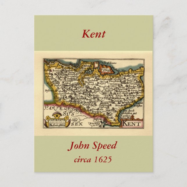 Postal Kent County England Anticuario Mapa de Velocidad d (Anverso)
