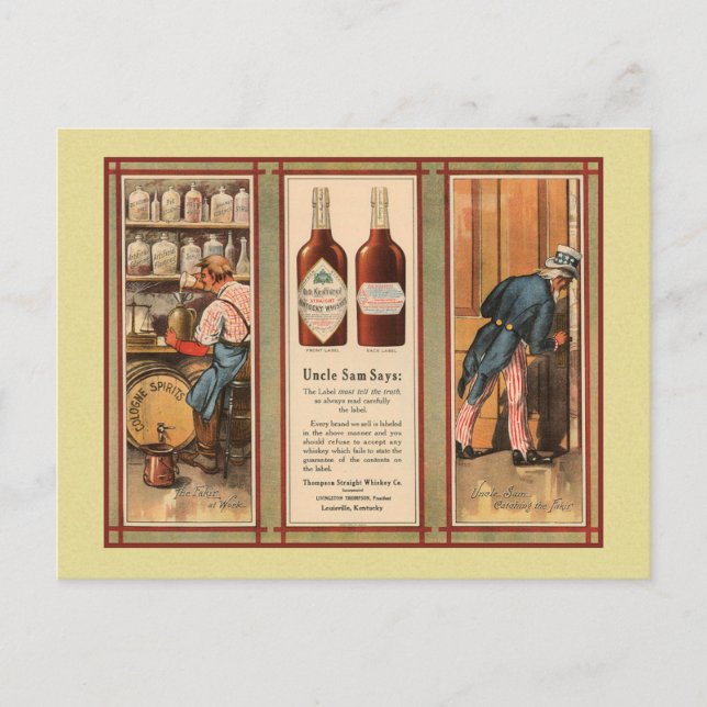 Postal Kentucky Bourbon Uncle Sam Prohibición (Anverso)