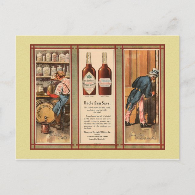 Postal Kentucky Bourbon Uncle Sam Prohibición (Anverso)