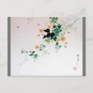Postal Kerria Japonica Blossom y Bee, Watanabe Seitei