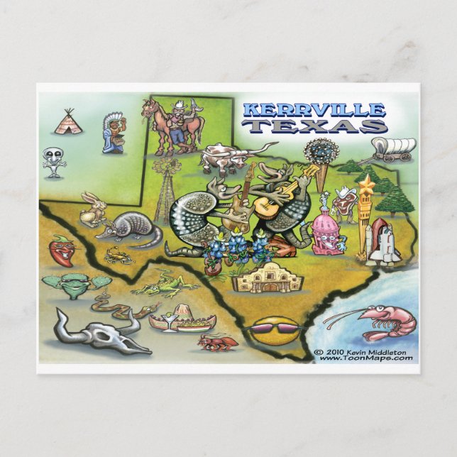 Postal Kerrville TEXAS Map Tee (Anverso)