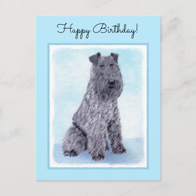 Postal Kerry Blue Terrier Pintura Cute Original Perro Art (Anverso)