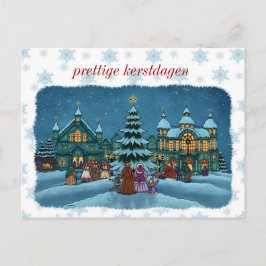 Postal kerst stad postkaart met sneeuwrand nl