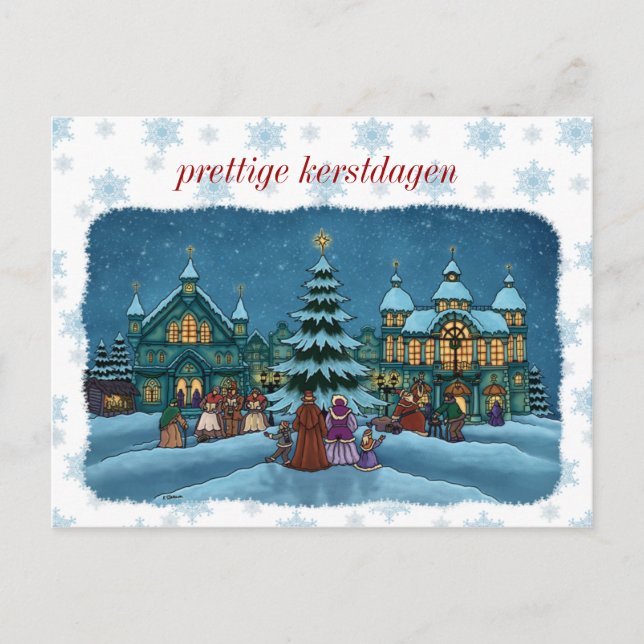 Postal kerst stad postkaart met sneeuwrand nl (Anverso)