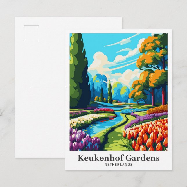 Postal Keukenhof Países Bajos Ilustracion de Viajes Vinta (Anverso / Reverso)