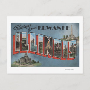 Postal Kewanee, Illinois - Escenas de letras grandes