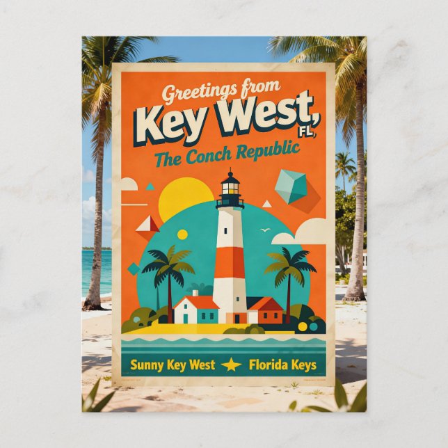 Postal Key West Florida Conch Republic Retro Travel 1930s (Anverso)