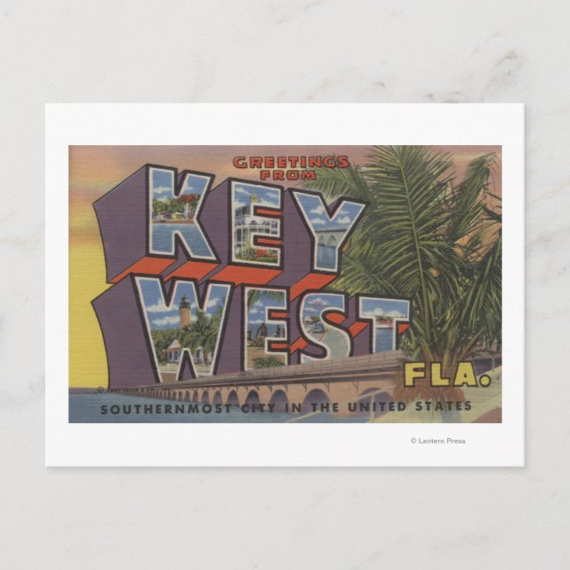 Postal Key West, Florida - Grandes Escenas de letras (Anverso)