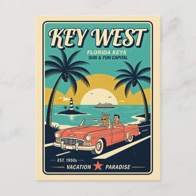 Postal Key West, Florida Retro Estilo de Viaje de los Año (Anverso)