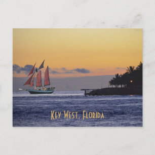 Postal Key West Florida Velero Después del Atardecer