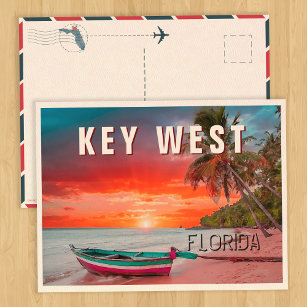Postal Key West Postcard Florida Palm Tree Beach Vintage