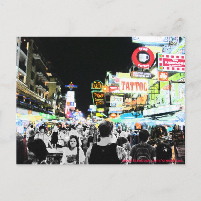 Postal Khaosan de neón (Anverso)