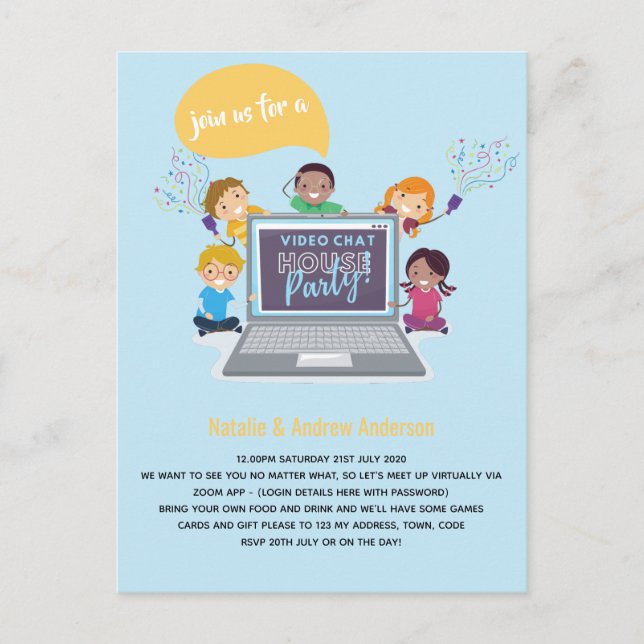 Postal KIDS Cumpleaños Video Chat Virtual LiveStream (Anverso)