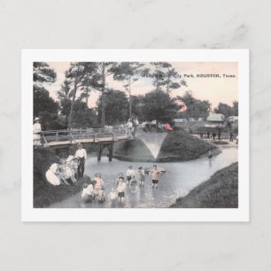 Postal Kids, Wading Pond, Houston, Texas, 1910 Vintage